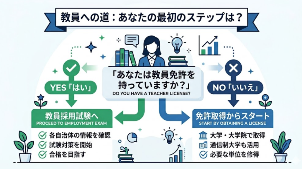 教員免許状の有無で変わる あなたのスタート地点
