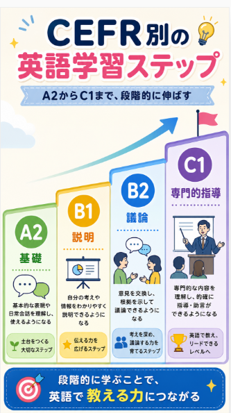 CEFRレベルに応じて英語力を段階的に伸ばす考え方