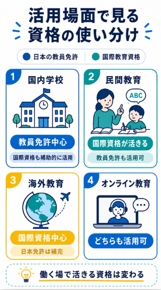 日本の教員資格と国際教育資格は活かせる場が違う
