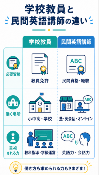学校教員と民間英語講師では必要な資格が違う
