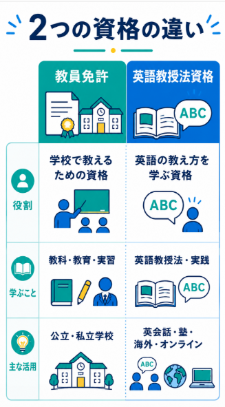 教員免許と英語教授法資格は目的が違う

