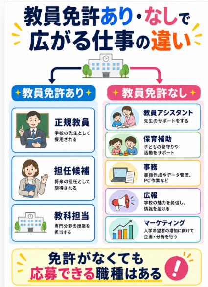 教員免許がなくても応募できる職種がある