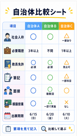 自治体ごとの応募条件や試験免除の有無を確認する