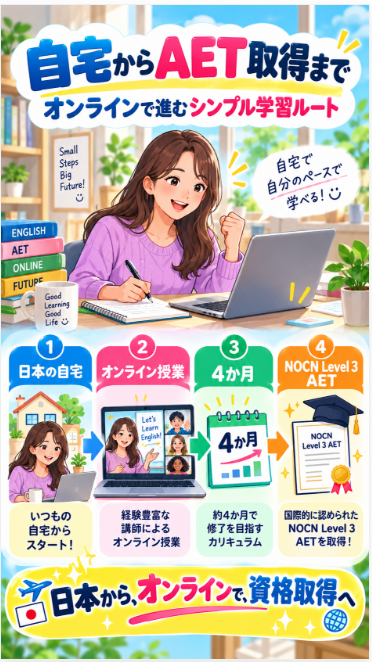 日本からオンラインでNOCN Level 3 AETを学べる
