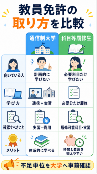 通信制大学や科目等履修生から教員免許の取り方を選ぶ