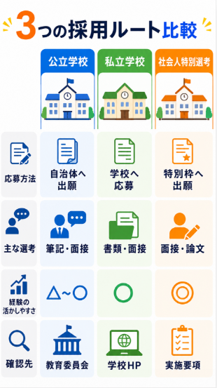 公立 私立 社会人特別選考など主な選択肢を比較する
